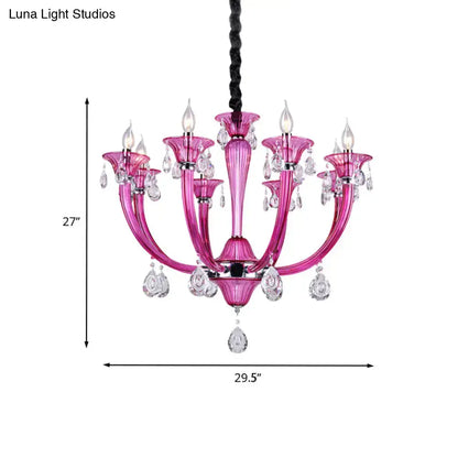 Modern rose red glass crystal chandelier living room pendant light