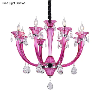 Modern rose red glass crystal chandelier living room pendant light