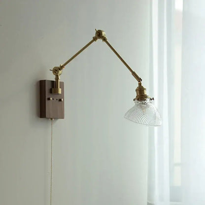 Modern rotatable brass wall light fixture with textured glass stair lamp