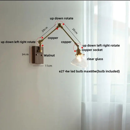 Modern rotatable brass wall light fixture with textured glass stair lamp