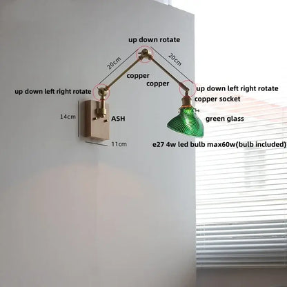 Modern rotatable brass wall light fixture with textured glass stair lamp