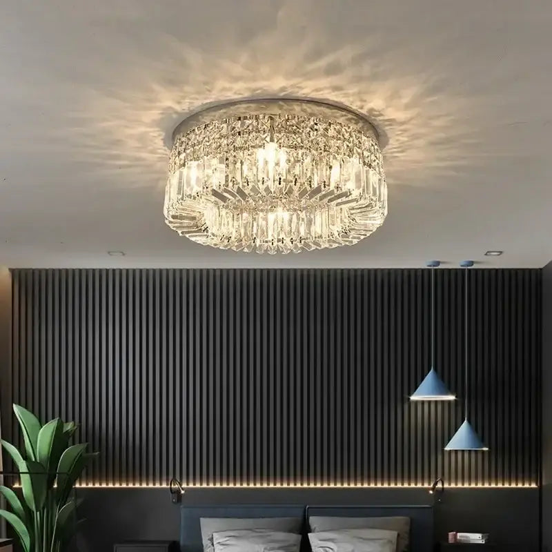 Modern round crystal led ceiling light bedroom chandelier