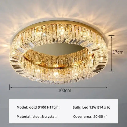 Modern round crystal led ceiling light bedroom chandelier