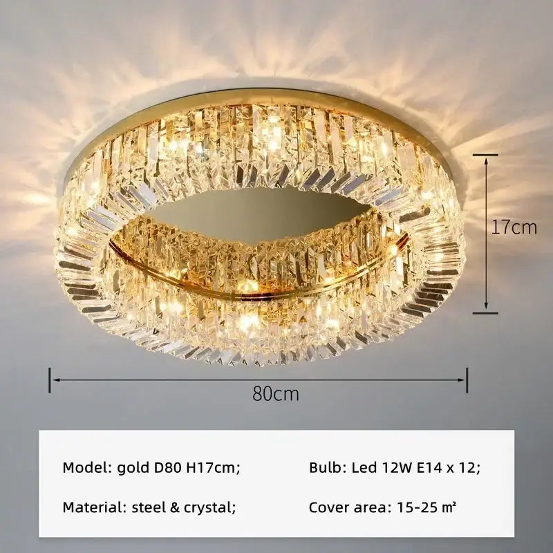 Modern round crystal led ceiling light bedroom chandelier