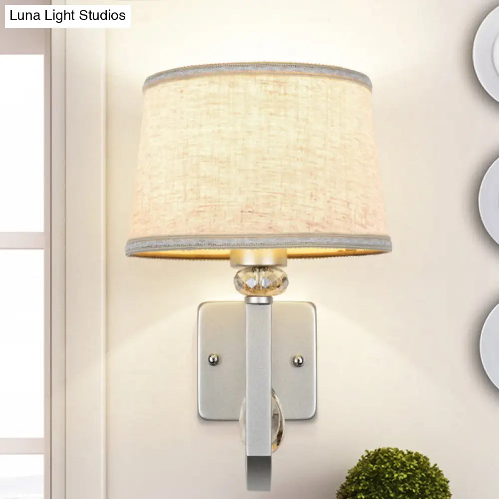 DecorBites™ Modern Round Flaxen Sconce Lamp with Crystal Accent & Nickle Swoop Arm - Wall Mount Lighting