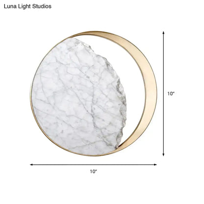 Modern round gold and white marble led wall sconce bedroom
