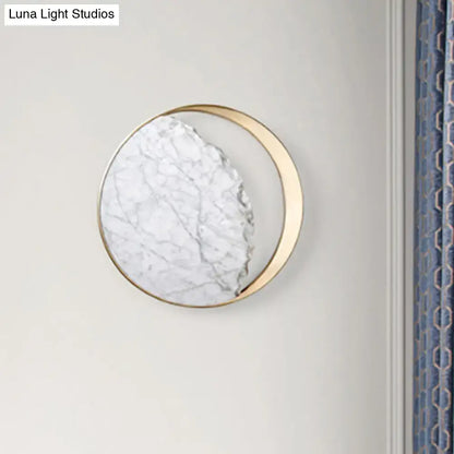 Modern round gold and white marble led wall sconce bedroom