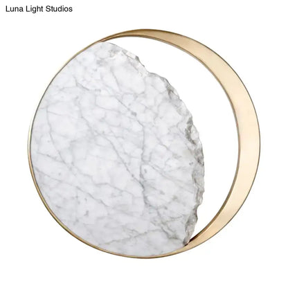 Modern round gold and white marble led wall sconce bedroom