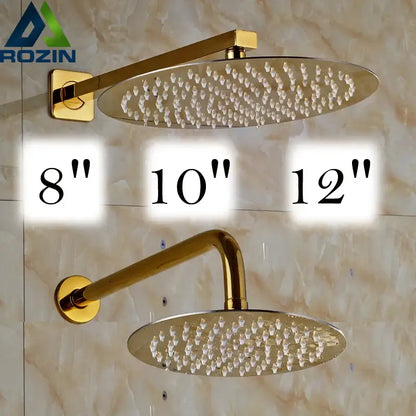 Modern round gold ultrathin rainfall shower head set bathroom