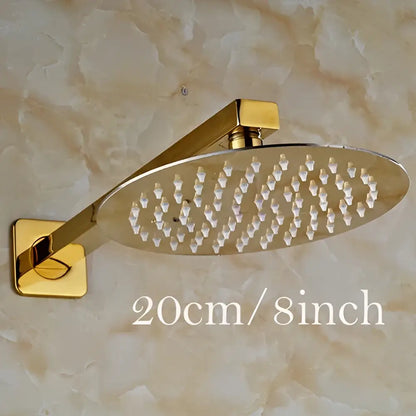Modern round gold ultrathin rainfall shower head set bathroom