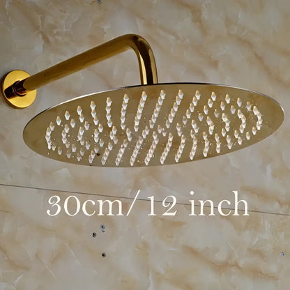 Modern round gold ultrathin rainfall shower head set bathroom