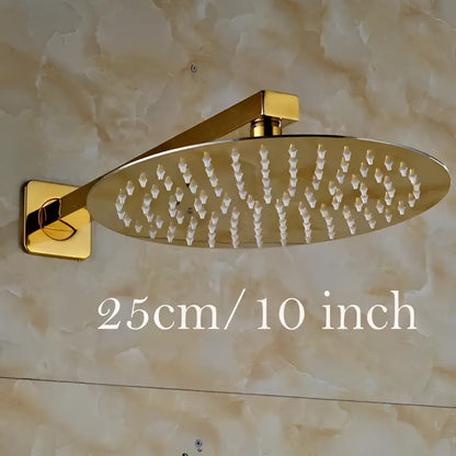 Modern round gold ultrathin rainfall shower head set bathroom
