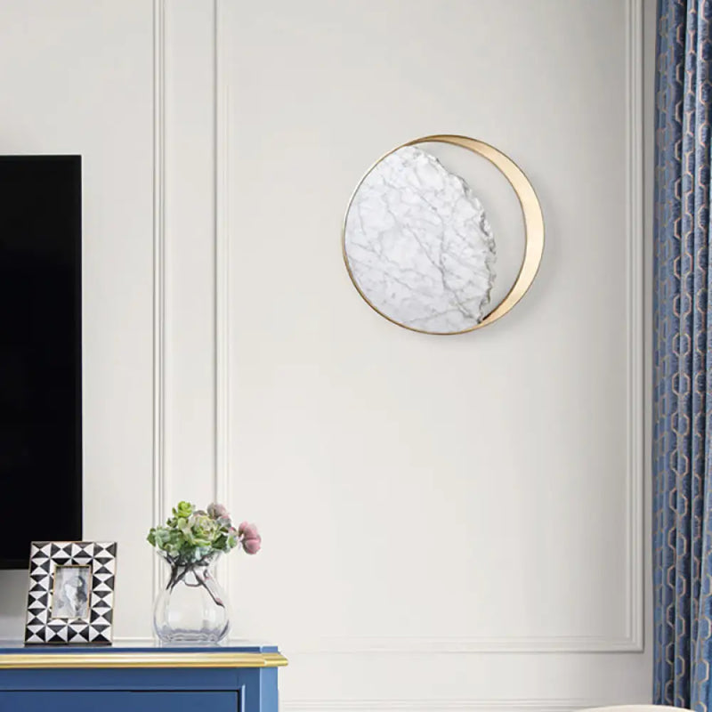 DecorBites™ Modern Round Marble and Acrylic White LED Wall Sconce for Bedroom