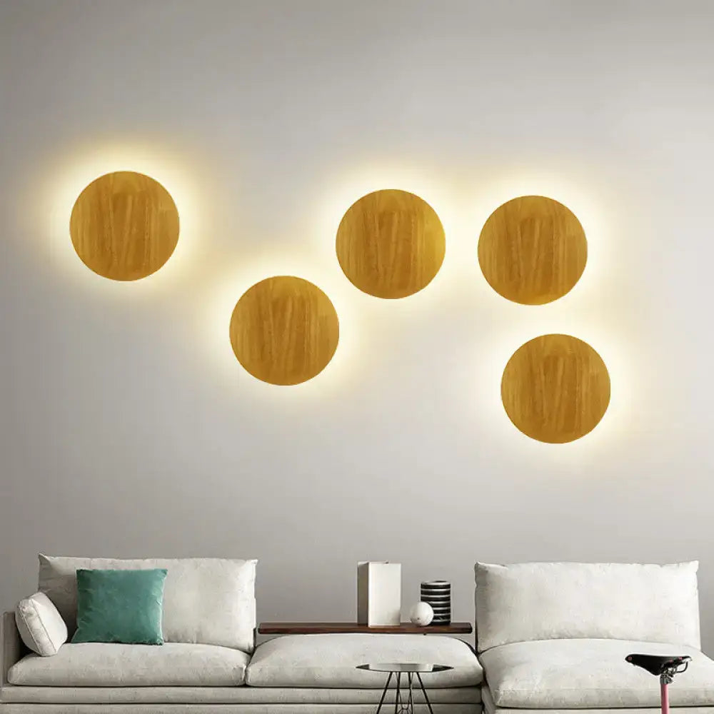 Modern round wood led wall lighting living room light fixture