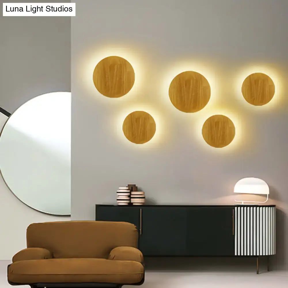 Modern round wood led wall lighting living room light fixture