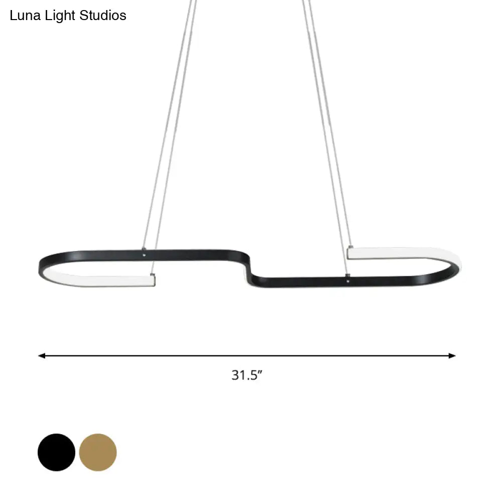 DecorBites™ Modern S-Like Chandelier Lamp: Metallic Dining Room Pendant Light in Black/Gold, Warm/White LED Island