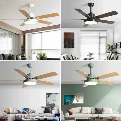 Modern sage green and natural wooden led ceiling fan living room
