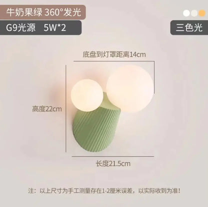 Modern sage green cactus resin glass wall lamp bedroom