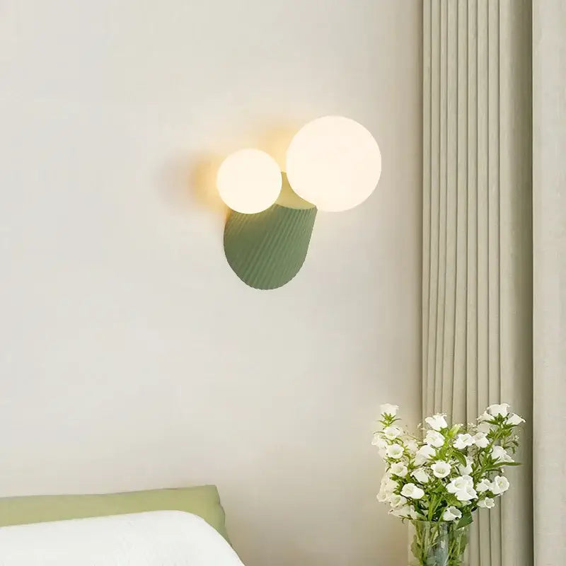 Modern sage green cactus resin glass wall lamp bedroom