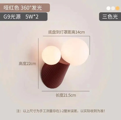 Modern sage green cactus resin glass wall lamp bedroom