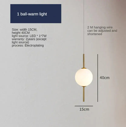Modern sage green glass ball led pendant lamps for living room