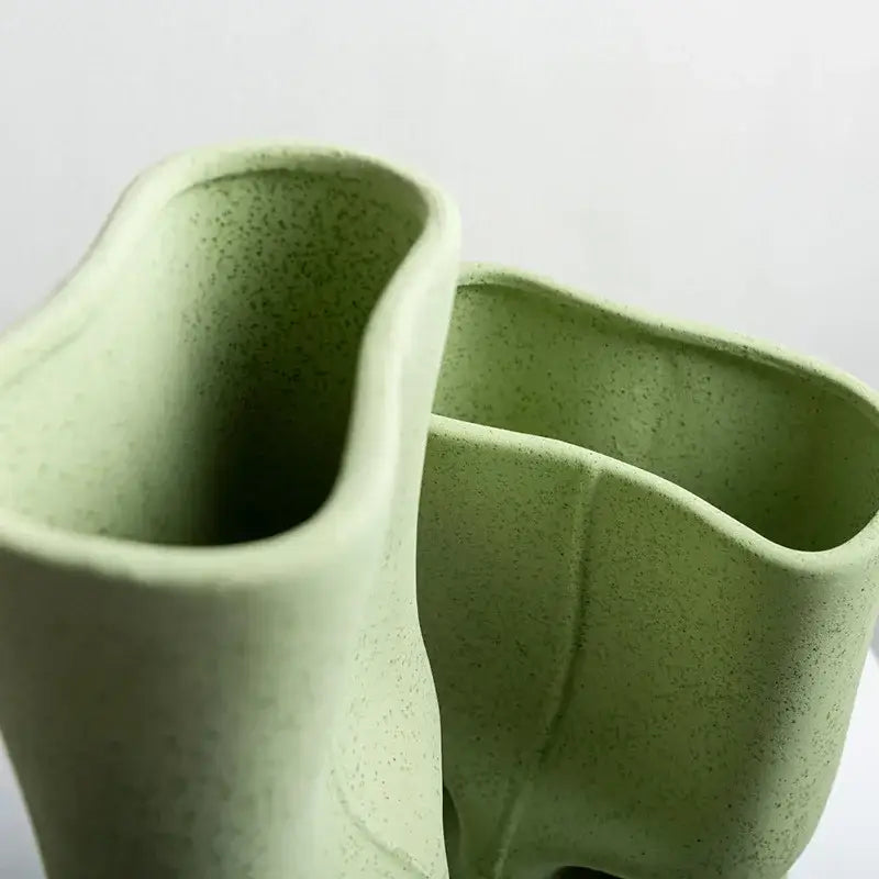 Modern sage green hollow ceramic vase set living room face decor