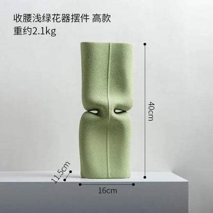 Modern sage green hollow ceramic vase set living room face decor