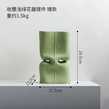 Modern sage green hollow ceramic vase set living room face decor