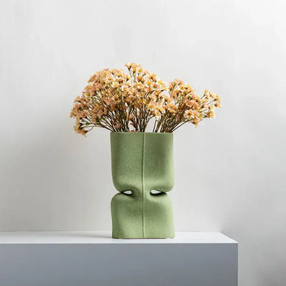 Modern sage green hollow ceramic vase set living room face decor