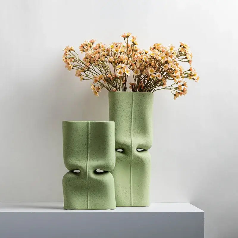 Modern sage green hollow ceramic vase set living room face decor