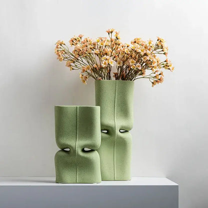Modern sage green hollow ceramic vase set living room face decor