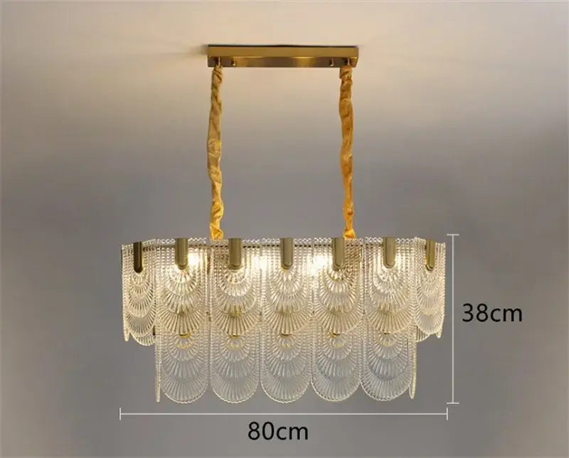 Modern scalloped art glass chandelier gold dining room light
