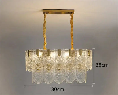 Modern scalloped art glass chandelier gold dining room light