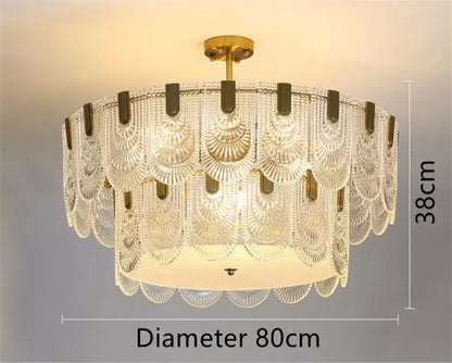 Modern scalloped art glass chandelier gold dining room light