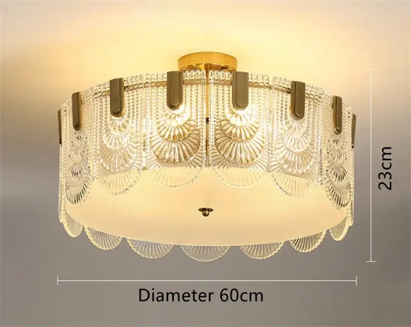 Modern scalloped art glass chandelier gold dining room light
