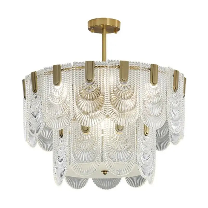 Modern scalloped art glass chandelier gold dining room light