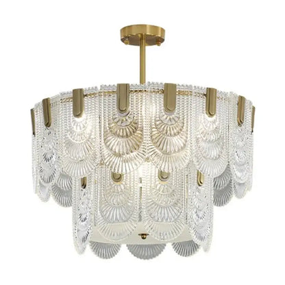 Modern scalloped art glass chandelier gold dining room light