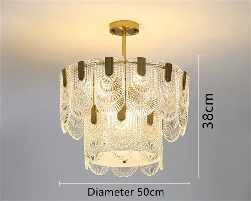 Modern scalloped art glass chandelier gold dining room light