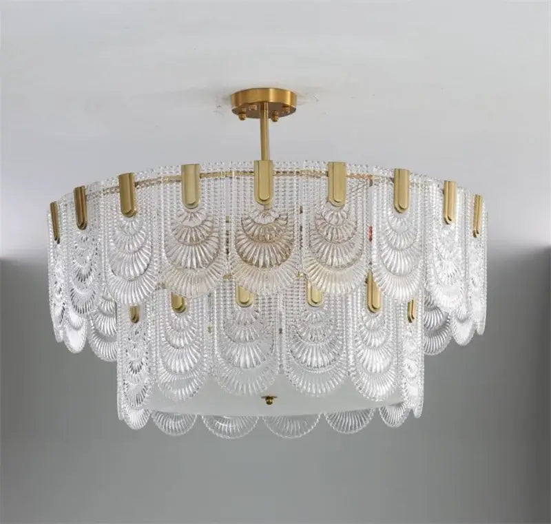 Modern scalloped art glass chandelier gold dining room light