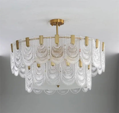 Modern scalloped art glass chandelier gold dining room light