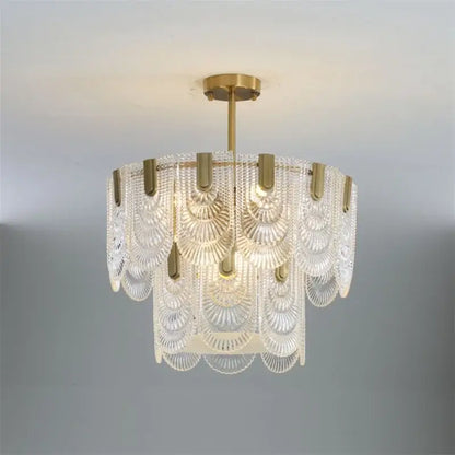Modern scalloped art glass chandelier gold dining room light