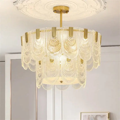 Modern scalloped art glass chandelier gold dining room light