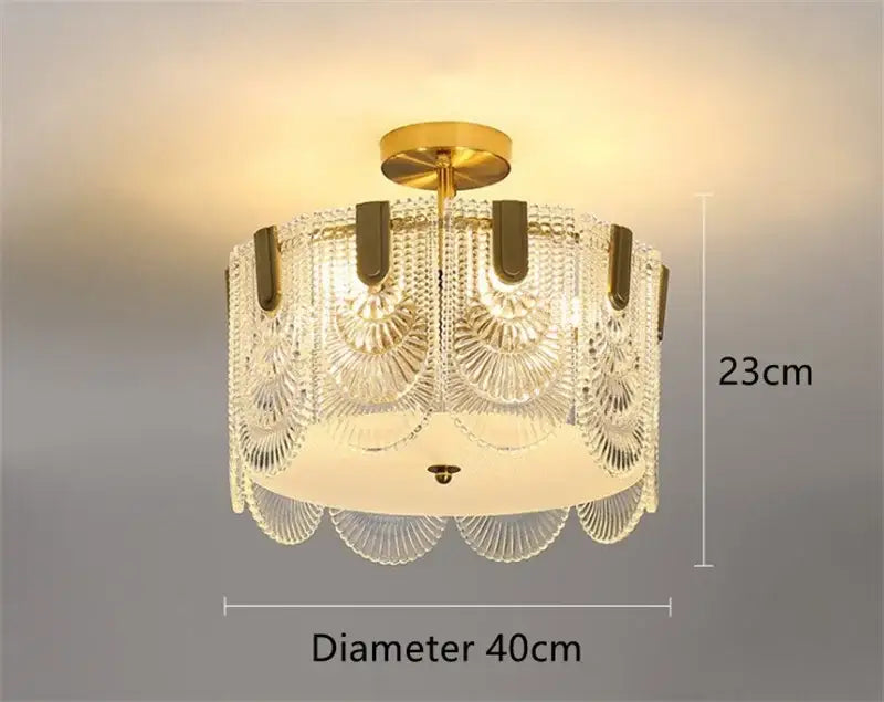 Modern scalloped art glass chandelier gold dining room light