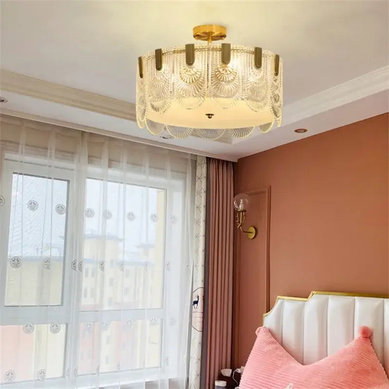 Modern scalloped art glass chandelier gold dining room light