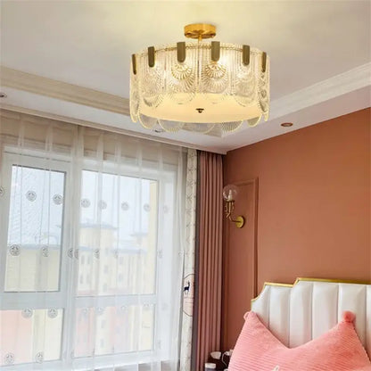 Modern scalloped art glass chandelier gold dining room light