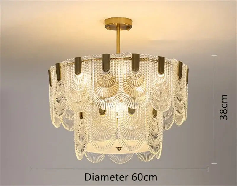 Modern scalloped art glass chandelier gold dining room light