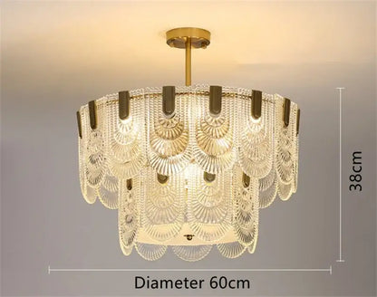 Modern scalloped art glass chandelier gold dining room light