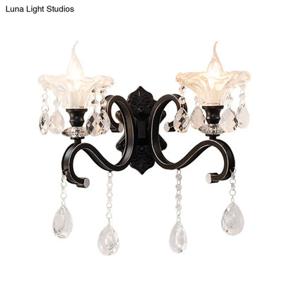 DecorBites™ Modern Scalloped Crystal Wall Lamp with Curved Arm in Black