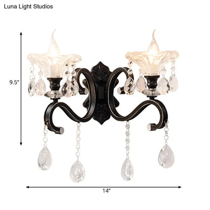 DecorBites™ Modern Scalloped Crystal Wall Lamp with Curved Arm in Black