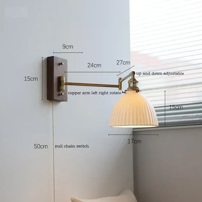 Modern scalloped glass and brass wall light bedroom reading lamp